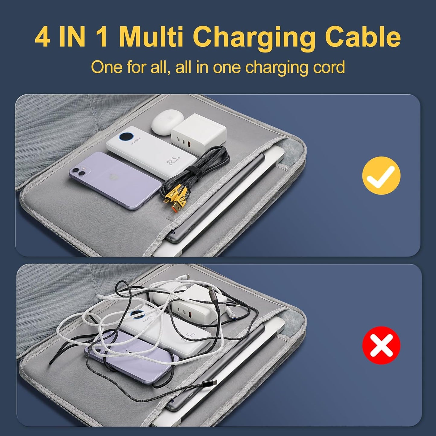 Multi Charging Cable, 4 in 1 Universal Fast Charging Cable with USB A/USB C to Type C 65W 27W PD, 4Ft Nylon Braided Multiple Connectors Cable..